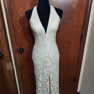 B Darlin Formal/Wedding Coneflower Beige/Gold Sequin 60 in Long Dress Size 5/6